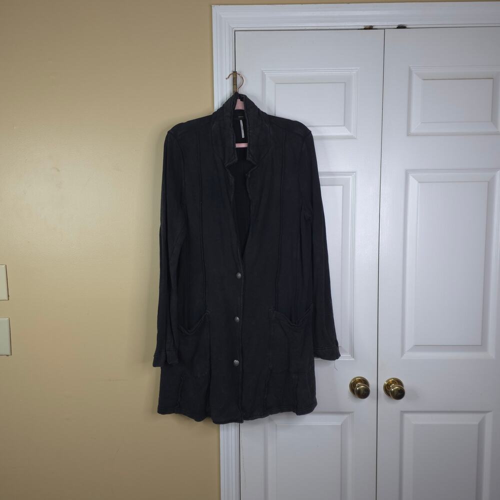 Free People Effortless Military Knit Button Front Jacket Coat Dark Charcoal L
